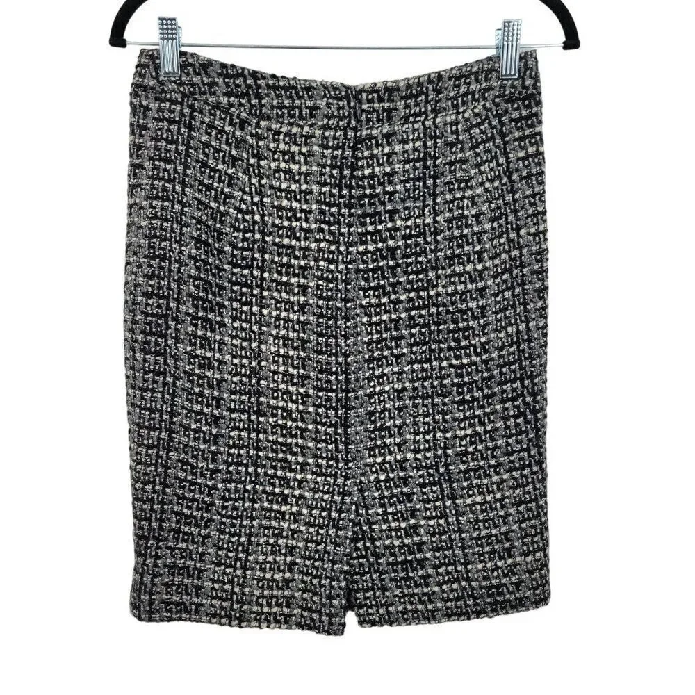 J. Crew Wool Tweed The Pencil Skirt‎ 0 Gray Black Twee Plaid Academia Career